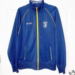 Vintage American Eagle Full Zip Track Jacket Fleece Lined Navy Gold Men’s L